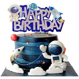 JeVenis Space Birthday Cake Topper - Cupcake & Rocket Decoration - Astronaut Cake Decoration (Color2)