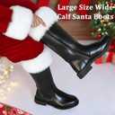 Men's Black Santa Claus Boots-Premium Faux Leather Wide Calf Santa Combat Shoes Adult Men with Non-Slip Sole, Christmas Footwear for Halloween Parties & Cosplay (9- 9.5)