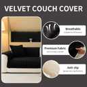 Velvet Couch Cover, Plush Sectional Sofa Cover Washable, Anti Slip Sofa Slipcover for 4 Cushions Sofas, Furniture Protector Covers for Pets & Kids(1PC, Black, 35.4"94.5", 4-Seater)