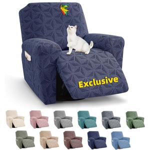 YEMYHOM Recliner Chair Cover, Stretch Recliner Slipcover for 1 Seater, Geometric Jacquard Reclining Couch Cover Furniture Protector for Pets & Kids, Navy