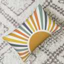 2 x Summer Pillow Covers 12x20 Inch Set of 2, Stripes Yellow Sunshine Decorations Outdoor Throw Pillows Boho Outdoor Rainbow Sun Pillowcase Linen Decor Cute Lumbar Cushion Case for Home Bedroom
