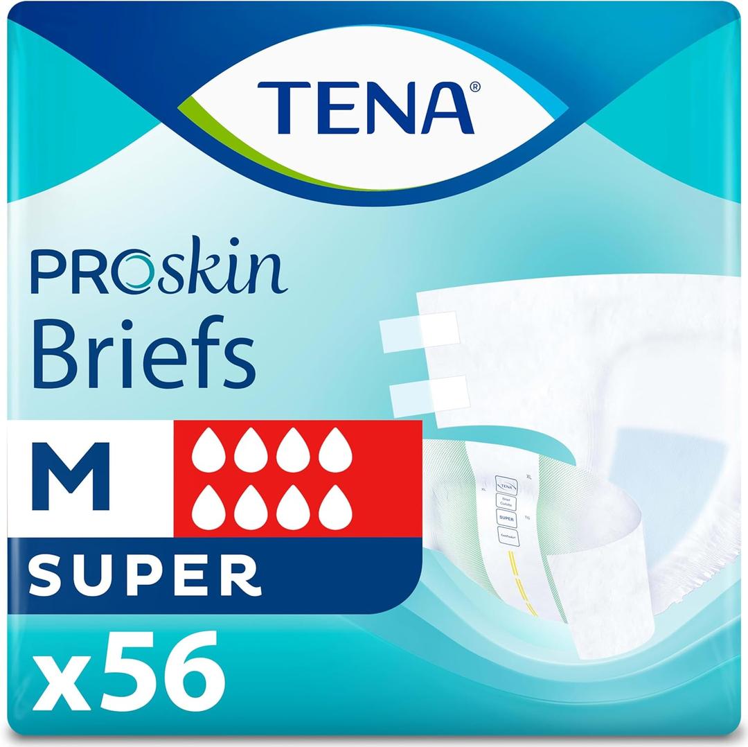 TENA ProSkin Unisex Adult Diapers with Tabs, Maximum Absorbency, Medium, 56 ct (4 Pack of 14 ct)