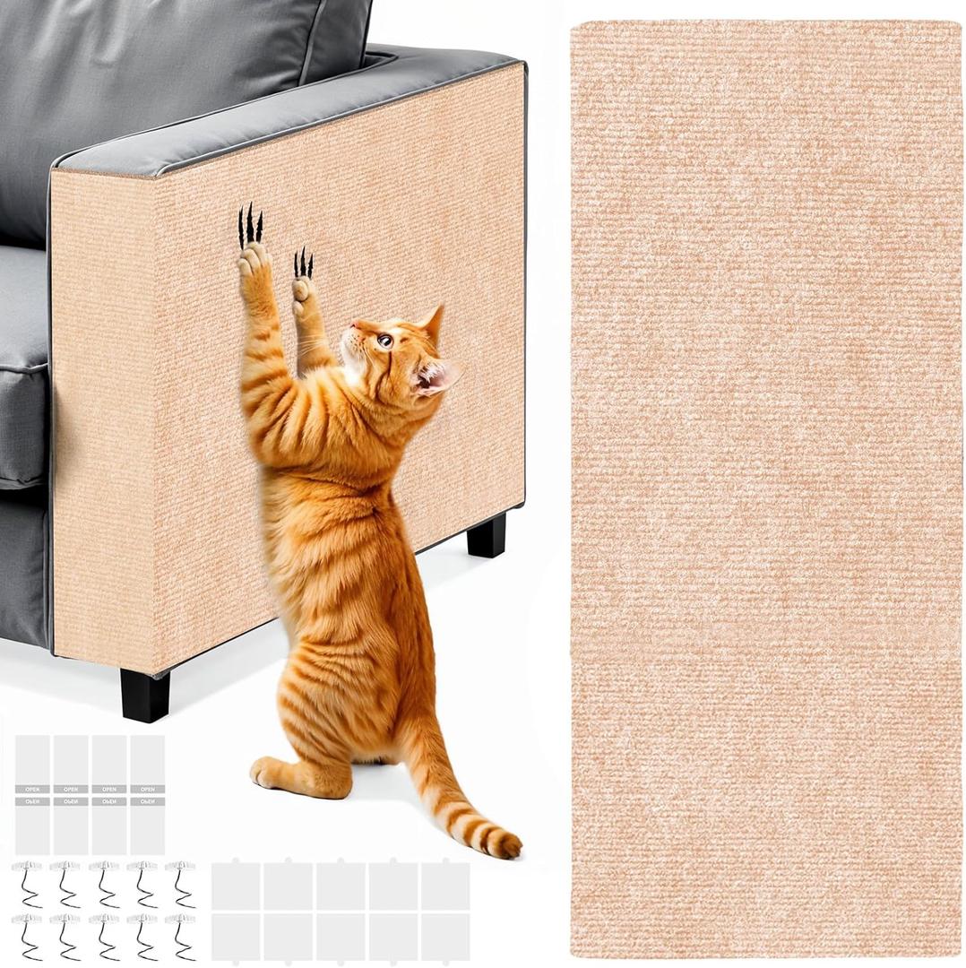 78.7x15.8 in Cat Scratch Furniture Protector, Self-Adhesive Couch Protectors from Cat Caws for Couch, Wall Trimmable (Beige)
