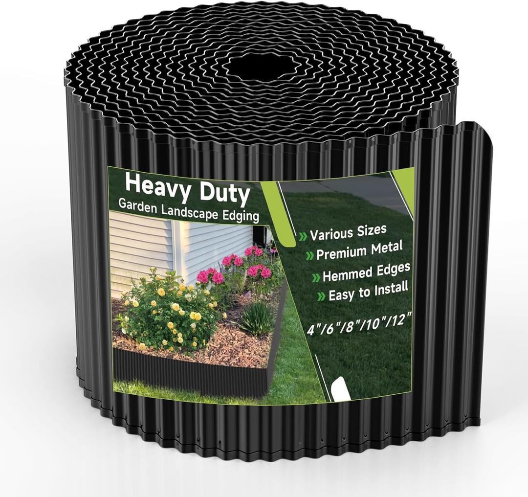 Corrugated Garden Edging,6"40Ft Galvanized Steel Landscape Edging & Lawn Edging Border,Metal Garden Border for Flower Beds,Garden,Lawn,Raised Beds & Tree Surrounds(Black)
