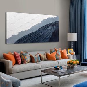 Large Abstract Canvas Wall Art Framed White Poster Paintings Modern Blue Artwork Textured Wall Decor for Living Room Dining Room Hallway 29x58 Inch