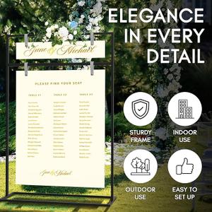 LuvLuxe Welcome Sign Stand - Metal Poster Holder Stand with Adjustable Bar & Leather Straps - Floor Easel Stand for Sign Photo Display, 2Tier Standing Easel Wedding Sign Holder for Baby Showers & More
