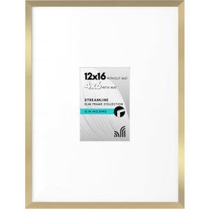 Americanflat 12x16 Picture Frame - Matted to 4x6 - Slim Molding - Gold, 12x16 with 4x6 Mat