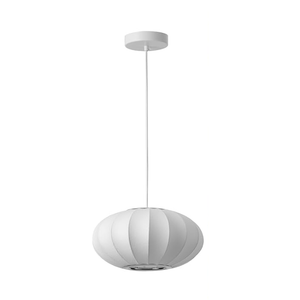 15.7" Modern Lantern Pendant Light with Imitation Silk Lampshade White Small Chandelier Midcentury Bubble Ceiling Light Fixtures for Dining Room Kitchen Island Stairway Hallway White