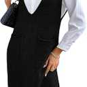 MakeMeChic Women's Casual Sweater Dress V Neck Sleeveless Knit Short Sweater Dresses with Pocket Black, Large