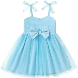 Little Toddler Girl Lace Dress Summer Sleeveless Princess Birthday Party Kids Tutu Dresses Tulle Bowknot Ruffle Sundress (Blue)