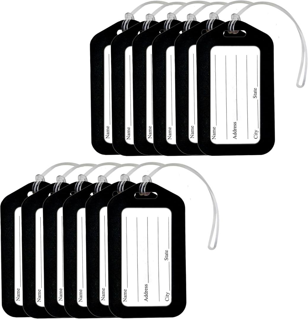 Pack of 12 Luggage Tags, Smart Tags for Travel suitcases, Travel Bags Tags for Easily Identification of Bags (Black)