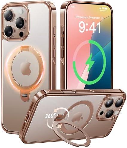 CASEKOO Desert Titanium for iPhone 16 Pro Case with 360 Spin Magnetic Stand [Compatible with Magsafe][16FT Military Protection] Slim Polished for iPhone 16 Pro Case with Stand 6.3'', Rose Gold