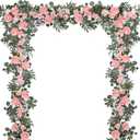 DearHouse 2Pcs Artificial Peony Flower Garland and - Silk Peony Garland with Flowers and Eucalyptus for Wedding Party Table Decoration,6ft/Strand (Pink)