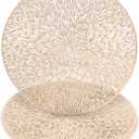 Mosayt Christmas Round Placemats Set of 6Gold Vinyl Metallic Place mats, Washable Easy Clean Non-Slip Heat Resistant Plastics Table Mats for Dinning/Wedding/Party Decoration, 15 Inch