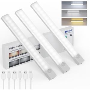 Under Cabinet Lights 8 Inch 3-Pack, Rechargeable Battery Operated Motion Sensor Light Indoor, Dimmable Closet Lights, Wireless Under Counter Lights for Kitchen, Stairs