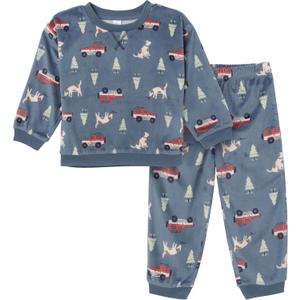 Modern Moments by Gerber Unisex Toddler Bunny Fleece 2-Piece Sweater & Pant Pajama Set (3T, Dark Blue Camp)