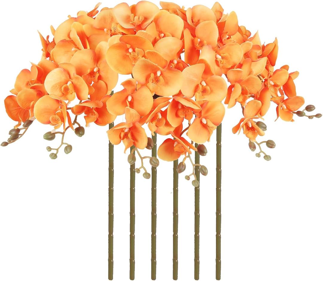 38 Inch Orange Orchids Artificial Flowers 6 PCS Fake Orchids Velvet Silk Orchids Faux Orchid Flowers Long Stem Artificial Flowers for Tall Vase for Home Wedding Decoration(Orange)