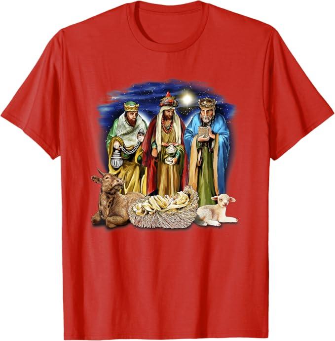 Three Kings Shirt Nativity Scene Christmas story Tres Reyes T-Shirt S