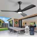 Depuley 52-Inch Ceiling Fan with Light: Black 3 Blade Outdoor Fans for Patios - Dimmable Indoor Fan with Remote APP Control Ultra Quiet DC Motor Reversible 6 Speed Timer