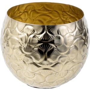 MyGift 5.5 inch Vintage Style Brass Tone Metal Embossed Ginkgo Leaf Design Planter Pot Bowl for Indoor Plants - Handcrafted in India