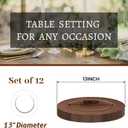 MAONAME Dark Brown Faux Wood Charger Plates, 13" Plastic Plates Chargers Set of 12, Farmhouse Chargers for Dinner Plate, Rustic Round Charger for Party