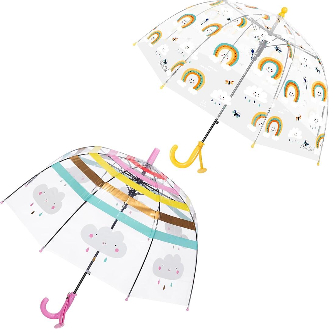 RONIARE 2 Pack Kids Clear Umbrellas for Rain Dome Bubble Umbrella Windproof for Toddler Boys Girls