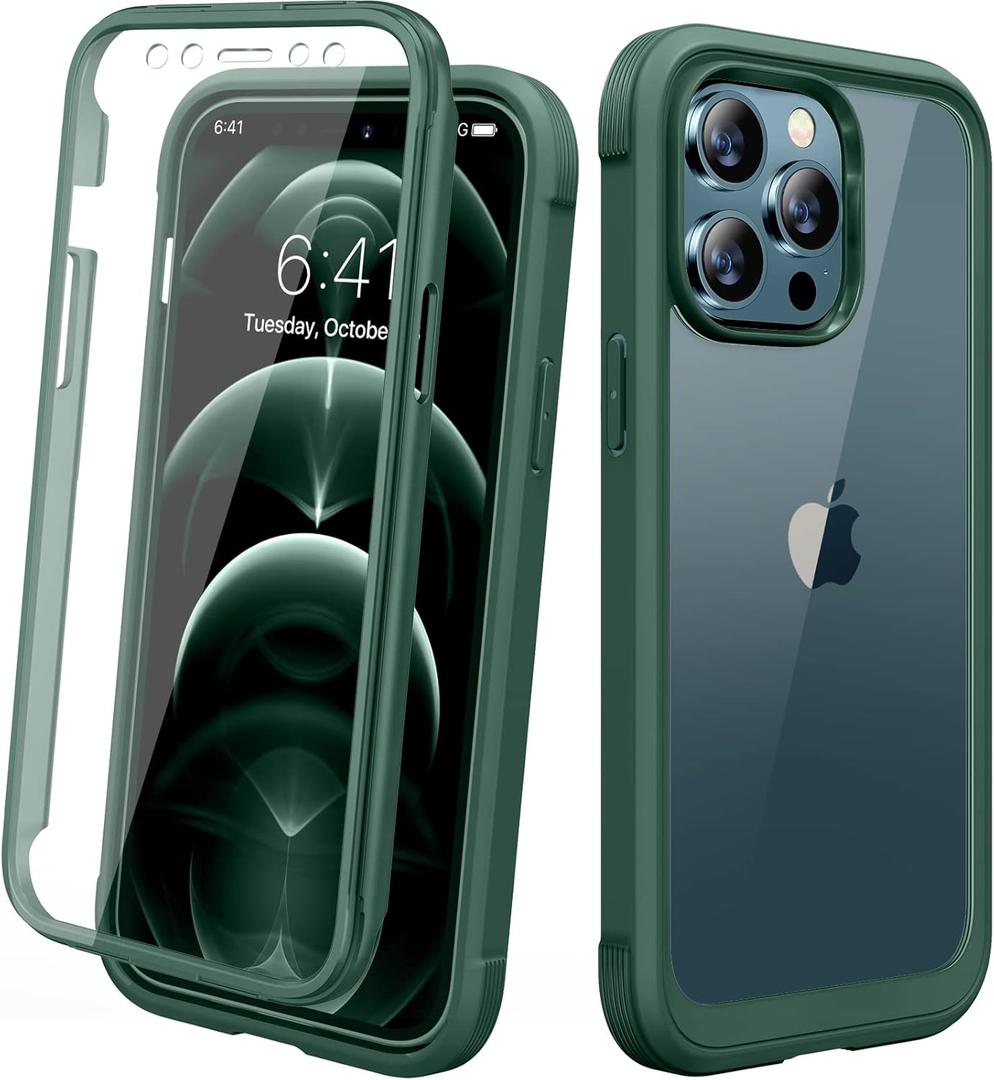 Miracase Designed for iPhone 12 Pro Max Case, Full Body Rugged Case with Built-in Touch Sensitive Anti-Scratch Screen Protector, Soft TPU Case Compatible with iPhone 12 Pro Max 6.7", Dark Green
