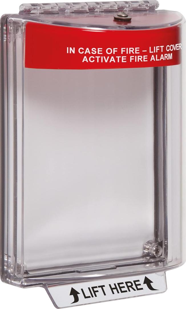 Safety Technology International, Inc. STI-13010FR Universal Stopper, Flush Mount and Fire label, Indoor/Outdoor Protective Polycarbonate Cover for Pull Stations or Call Points, Red