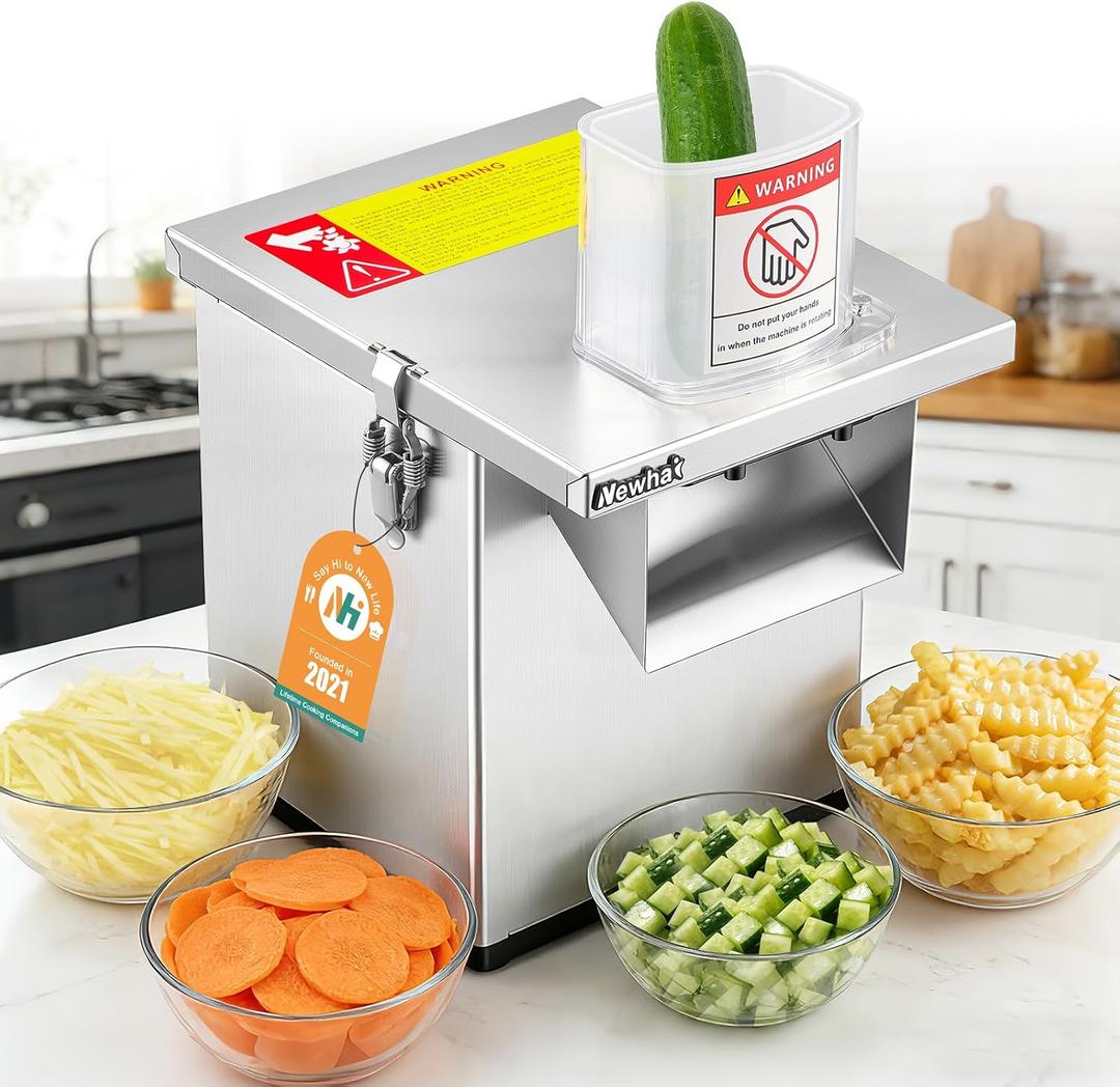 Newhai 4 in 1 Commercial Vegetable Processor Multifunctional Automatic Vegetable Slicer Dicer & Shredder Wavy Potato Cutter Machine 330lb/h Stainless Steel Vegetable Fruit Cutter 200W 110volt