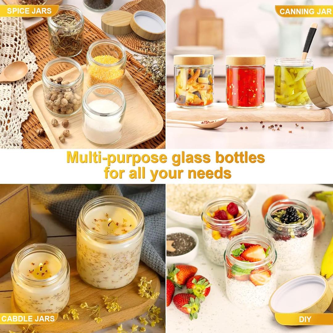 AISIPRIN Spice Jars with Label,1 Pcs 8oz Glass Jars with Bamboo Lids,Spice Organizer for Cabinet,Drawer, Rack, Seasoning Organizer Containers,Including 2 Type Labels