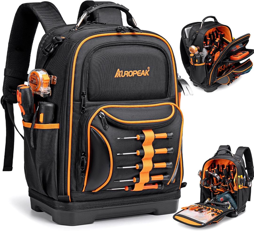 73 Pockets Tool Backpack Heavy Duty for Men Women, Hvac Tool Backpack, Tool Bag Backpack with Laptop Compartment, Waterproof Molded Base, 1680D, Durable Multi-Use Pocket for Electrician Construction