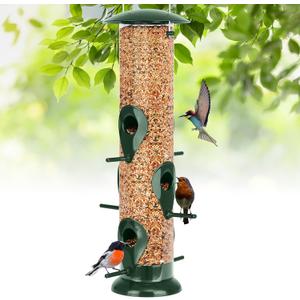 FEED GARDEN Metal Tube Bird Feeders for Outdoors Hanging, 1 Pack 6-Port Squirrel Proof Bird Feeder for Outside, Bird Feeders with Heavy Duty Metal Lid, Chew-Proof
