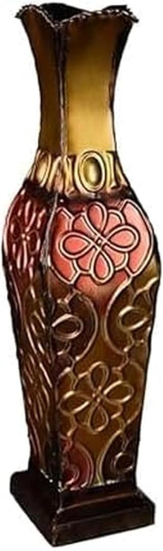 Elements Harlequin Embossed Decorative Metal Vase, Home Decor for Dried Flower and Artificial Floral Arrangements, Living Room, Bedroom, Table Centerpiece, 17-Inch
