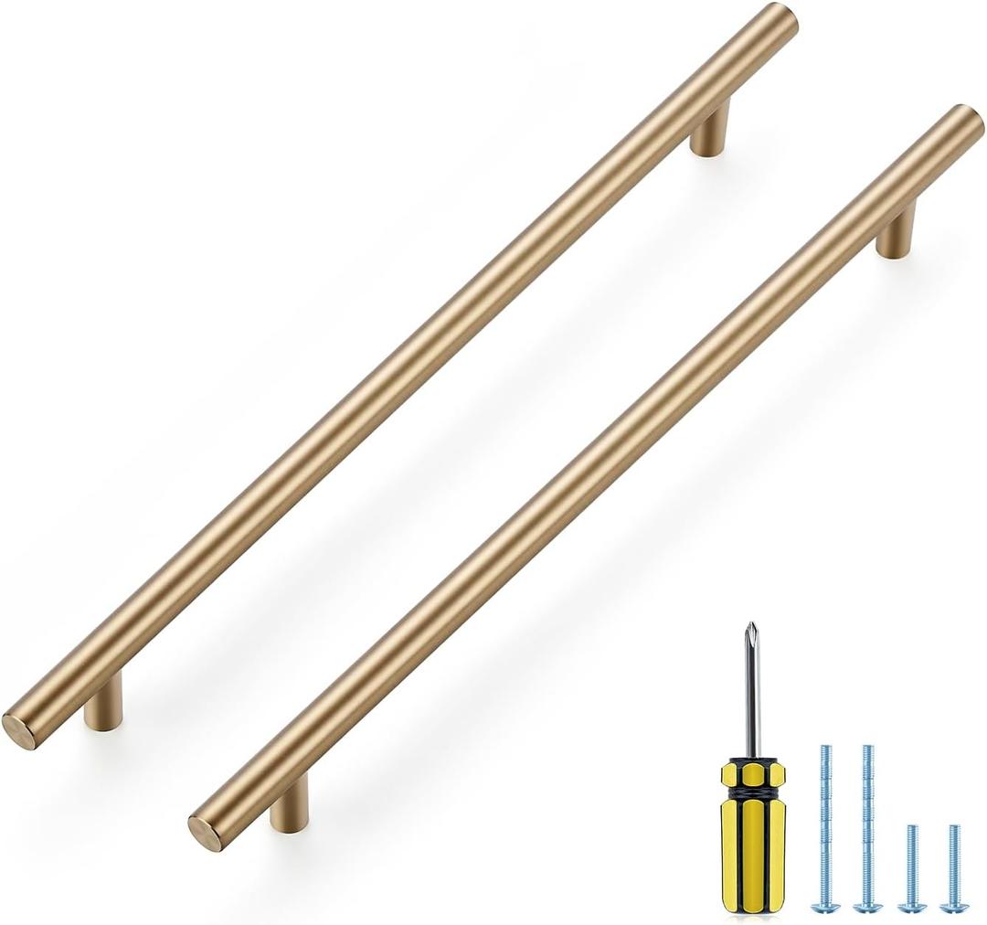 Ravinte 10 Pack Kitchen Cabinet Handles Champagne Bronze 10 Inch Hole Center Stainless Steel Pulls for Dresser Drawer Cupboard Handles with Screwdriver, 12-1/2 Inch Length