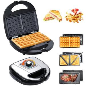 3-in-1 Waffle Maker with Removable Plates, Breakfast Sandwich Press Precise 210°F-450°F/100°C-230°C Control, Easy Clean, Meet Various Needs (3-in-1 Waffle Maker)