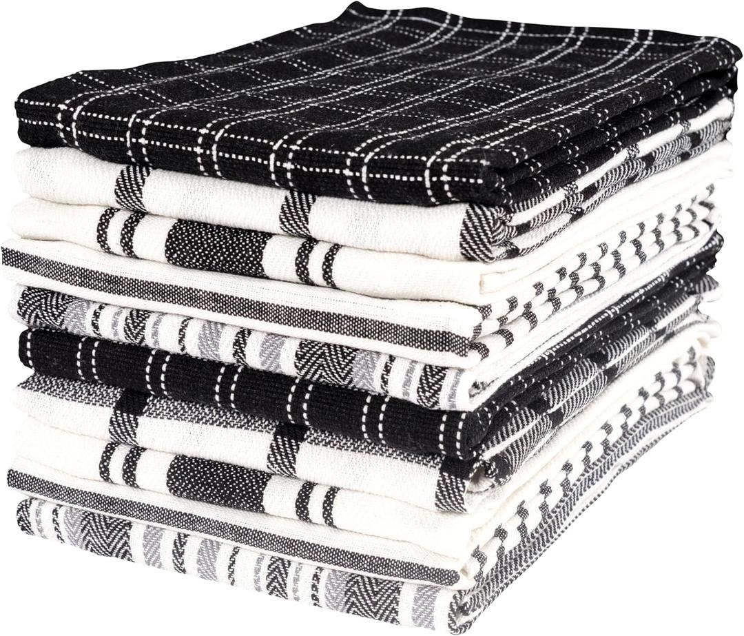 KAF Home Assorted Flat Kitchen Towels - Set of 10, 18 x 28 Inch (Black)