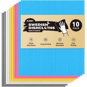 AIDEA Swedish Dishcloths for Kitchen-10PK, Absorbent Sponge Dish Cloth, Dishcloths for Washing Dishes, Reusable Paper Towels Dish Cloths, Swedish Towels for Home, Kitchen, Glass, 7" x 6" (Blue Pink Yellow Grey White)