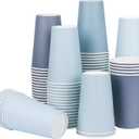 100Pcs Dusty Blue Paper Cups 12oz Gradient Blue Party Cups Birthday Bridal Baby Shower Disposable Drinking Cups for Hot Cold Drinks Beverage Coffee Wedding Christmas Party Supplies