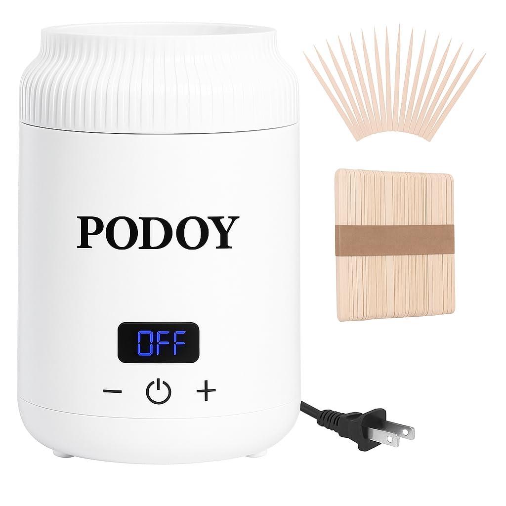 PODOY Mini Wax Warmer - Switchable Display, Portable for Hair Removal with 100 Wax Sticks, Non-Stick Waxing Kit for Women's Face and Body, Professional Melter Machine (WHITE)