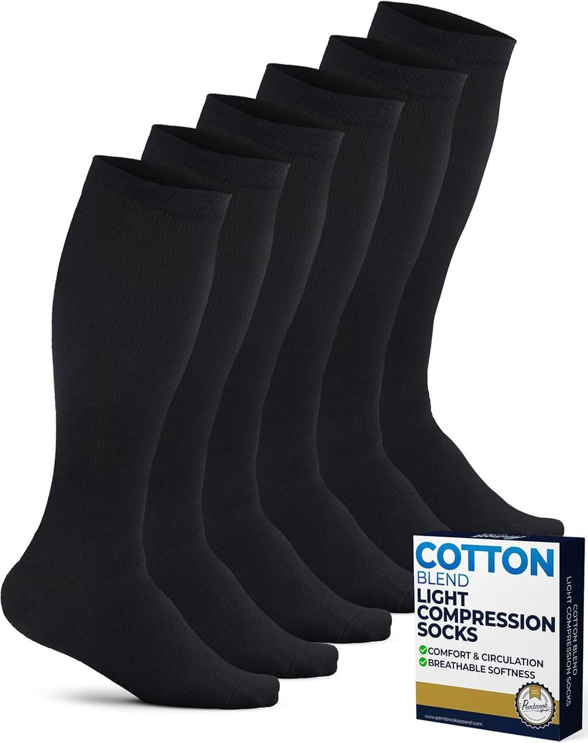 Pembrook Cotton Light Compression Socks for Women & Men - 3 Pairs | 8-15 mmHg Comfort Compression Socks for Men & Women, L