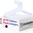 Childrens Hangers 30 Pack - 11.75 Inch Plastic Kids Hangers for Closet, Baby Hangers for Children Clothes Sizes 0 to 8, Non-Slip Infant Hangers with Shoulder Grooves, Made in USA | White