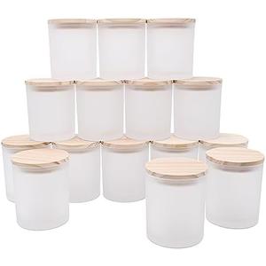 SHOWIN 10 OZ Thick Candle Jars for Making Candles 15 Pcs, Empty Jars with Wood Lids for Candle Making, Sample Container, Frosted White