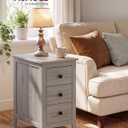 VASAGLE Side End Table with 3 Storage Drawers, Nightstand Farmhouse, 18.9"D x 14.2"W x 24.8"H