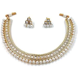 Aheli Ethnic Faux Kundan Pearl Bridal Choker Necklace Indian Traditional Bollywood Jewelry Set with Earrings Gift for Women