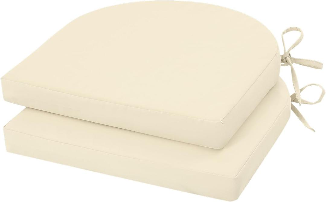 U'Artlines Outdoor Chair Cushions Set of 2, Waterproof Round Corner Seat Cushions, Patio Chair Cushions for Outdoor Furniture,Seat Cushions with Ties for Patio Garden Dining 17"x16"x2", Cream