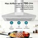 36 Inch Wall Mount Range Hood, 700 CFM Stainless Steel Chimney Vent Hood, Ducted/Ductless Convertible, 3-Speed Push Button Control, Dishwasher-Safe Filters, LED Strip Light