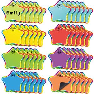 Resurhang 48 Pcs Magnetic Dry Erase Labels Magnetic Name Tags Plates Star Shaped Writable Tag Locker Name Plates Dry Erase Stickers Labels for Classroom School Bus Teacher Student Whiteboards