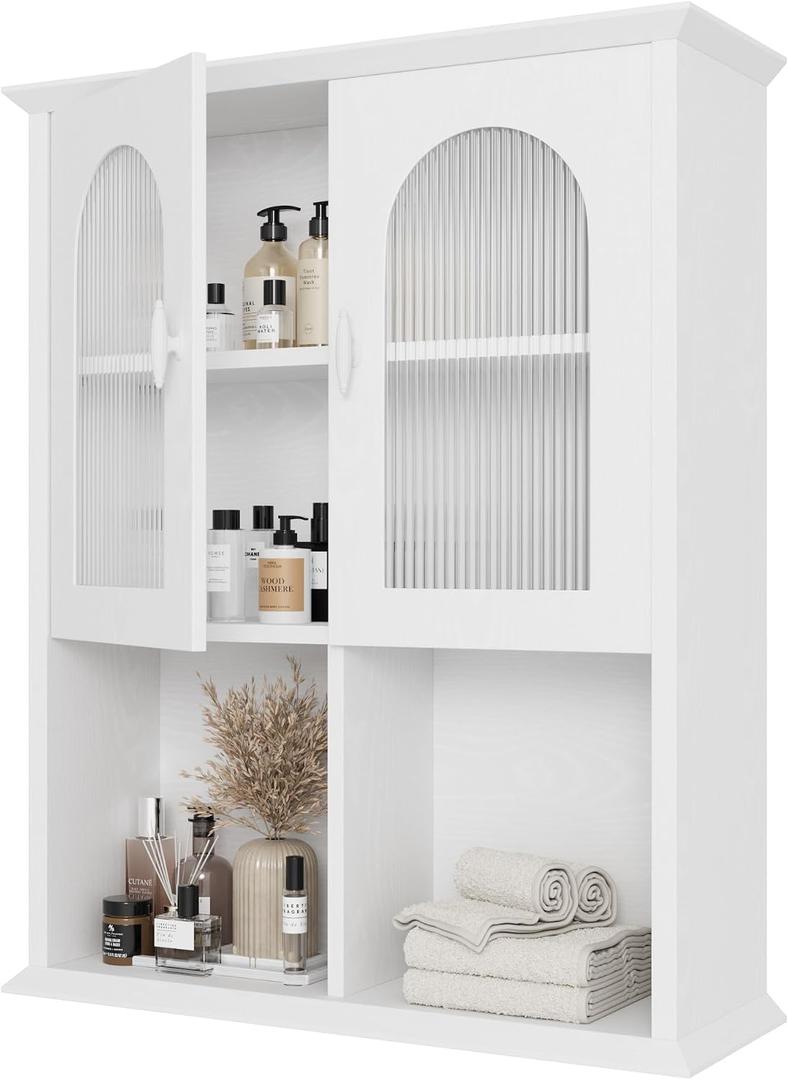 CJL Bathroom Wall Cabinet with Fluted Door, 23.6'' x 29.5'' Medicine Cabinet, Over The Toilet Storage Cabinet, White, 23.6''W x29.5''H x 8.3''D