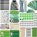Aneco 340 Pieces Soccer Party Favor Set Soccer Goodie Bags Stuffers Mini Card Pencils Sharpener Eraser Stamp Slap Bracelet Sticker School Stationery Bulk for Sports Party Team Game Prize Birthday Gift