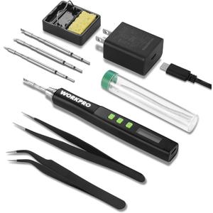 WORKPRO DC Soldering Iron Kit, Fast Heating Soldering Iron Pen with 3 Tips, Portable Lightweight Solder Iron for Electronics, Metal, DIY, Accurate Temp Control, OLED Screen Display, PD/QC Protocols